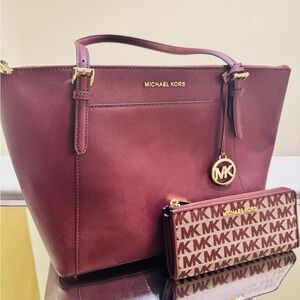 Michael Kors Plum Tote with Matching Wallet